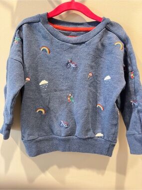 Mini Boden girls Cozy Blue Patterned Sweatshirt with Rainbows 2–3